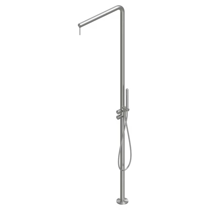 QuadroDesign Душевая программа CD018.2AS/1 Душевая колонна, ручным душем 1500мм, переключателем на два потока и гидропрогрессивным смесителем, цвет Brushed Stainless Steel