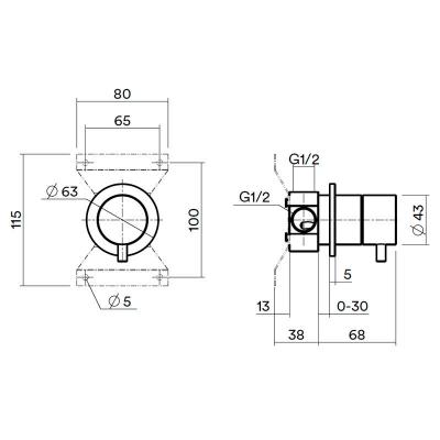 QuadroDesign SOURCE/OTTAVO IN044OR Встр. часть переключателя из стены на 2 потребителя Pink gold PVD