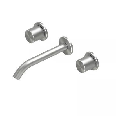 QuadroDesign HUM 2411VAS Смеситель для раковины на 3 отверстия из стены с запорными вентилями 200mm, цвет Brushed Stainless Steel