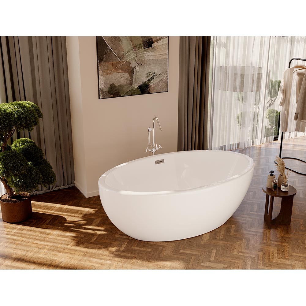 0100-317 OVAL Ванна акриловая отдельностоящая 170x85x63H, щелевой перелив, белая глянцевая