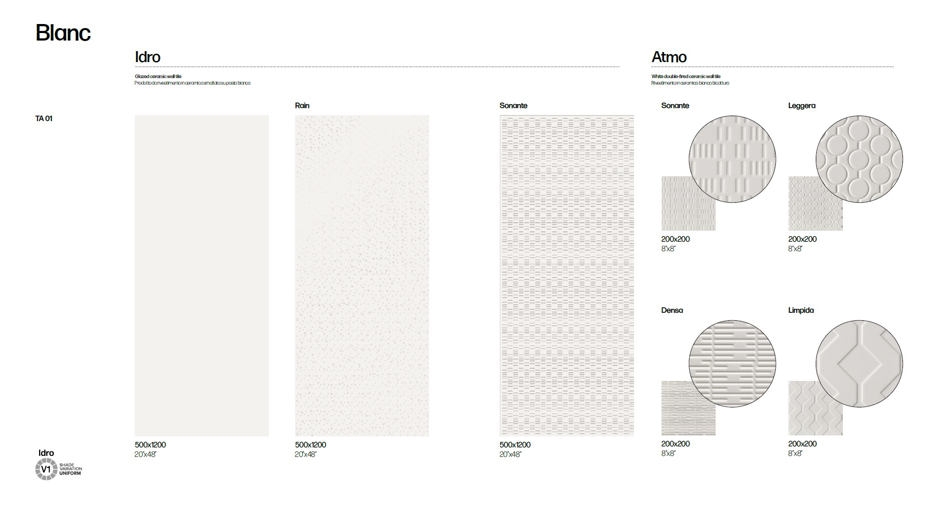 Керамическая плитка крупноформатный MIRAGE BLANC TA 01 IDRO SONANTE 50х120x0.85 (Италия)
