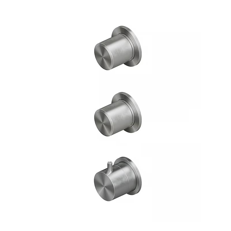 QuadroDesign STEREO 1649.00AS Смеситель термостатический из стены с 2-мя запорными вентилями, диаметр вентиля 43, встраиваемая часть IN049 заказывается отдельно, цвет Brushed Stainless Steel