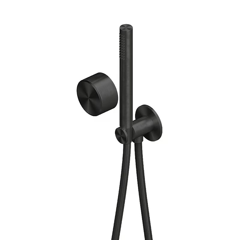 QuadroDesign STEREO 1658ON Смеситель из стены с прогрессивным картриджем, с ручным душем, держателем, выпуском,шлангом 1500 мм, цвет Black Gold