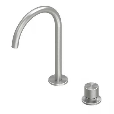 QuadroDesign HUM 2432TAS Смеситель для раковины на 2 отверстия из столешницы, высокий, цвет Brushed Stainless Steel