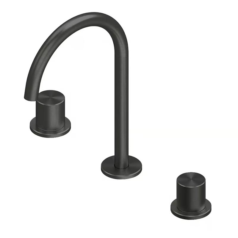 QuadroDesign HUM 2432VON Смеситель для раковины на 3 отверстия из столешницы с запорными вентилями, высокий, цвет Black Gold