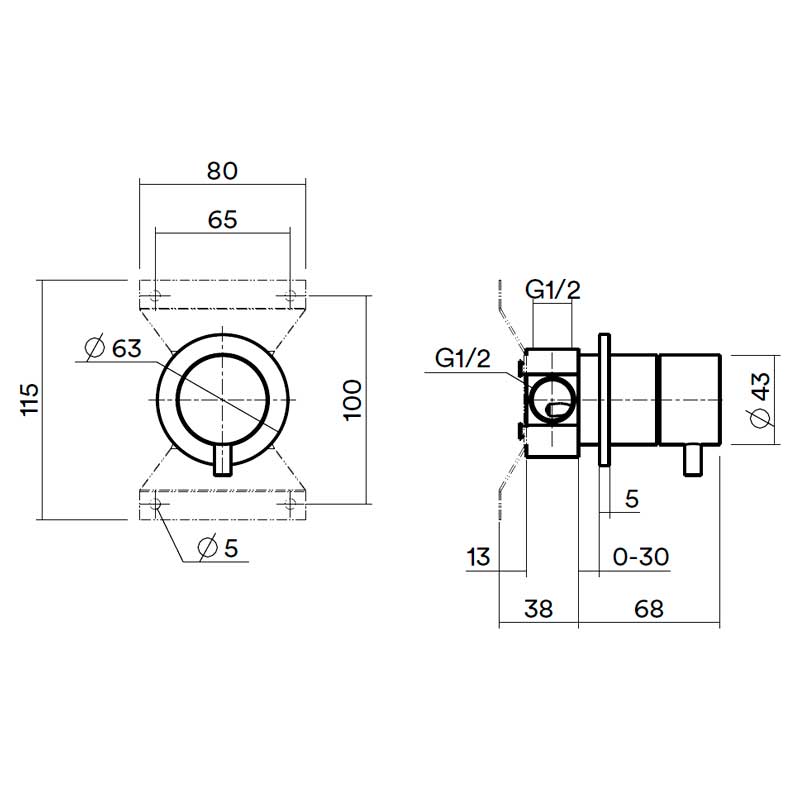 QuadroDesign SOURCE/OTTAVO IN044ON Встр. часть перекл. из стены на 2 потребителя, Black gold PVD
