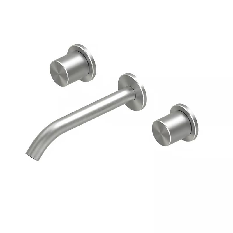 QuadroDesign HUM 2411VAS Смеситель для раковины на 3 отверстия из стены с запорными вентилями 200mm, цвет Brushed Stainless Steel
