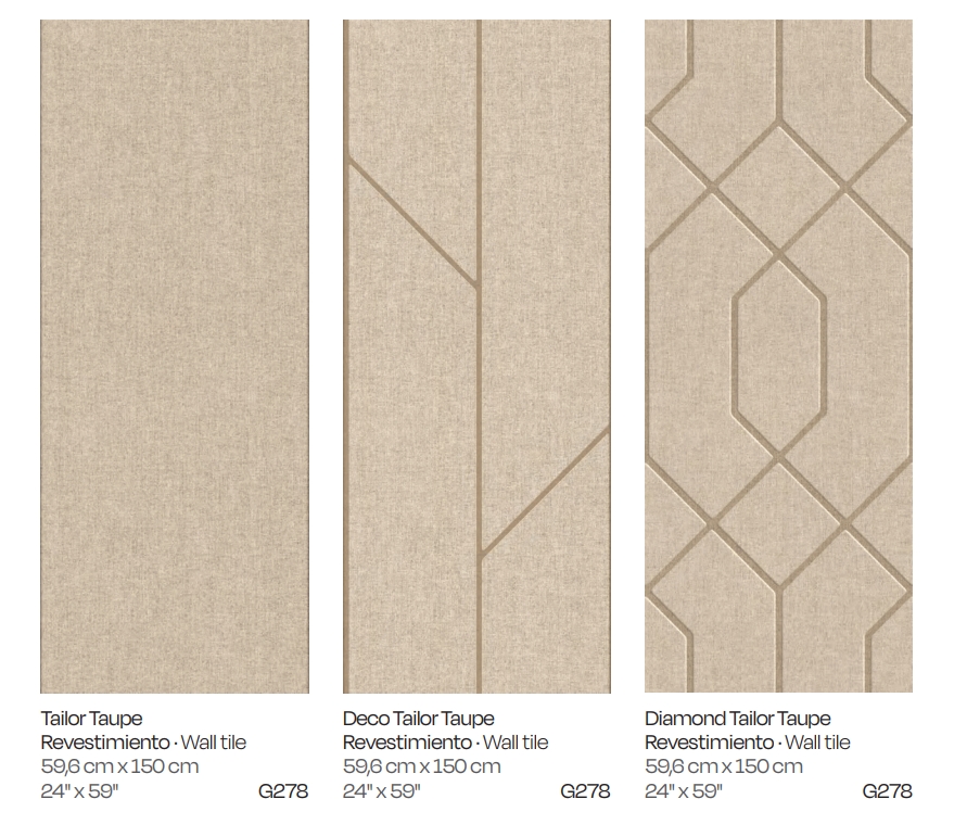Керамическая плитка  PORCELANOSA TAILOR TAUPE DIAMOND 59.6х150 G-278