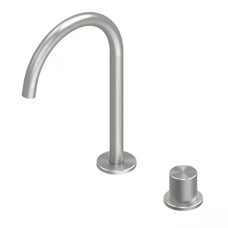 QuadroDesign HUM 2432AS Смеситель для раковины с прогрессивным картриджем на 2 отверстия из столешницы, цвет Brushed Stainless Steel
