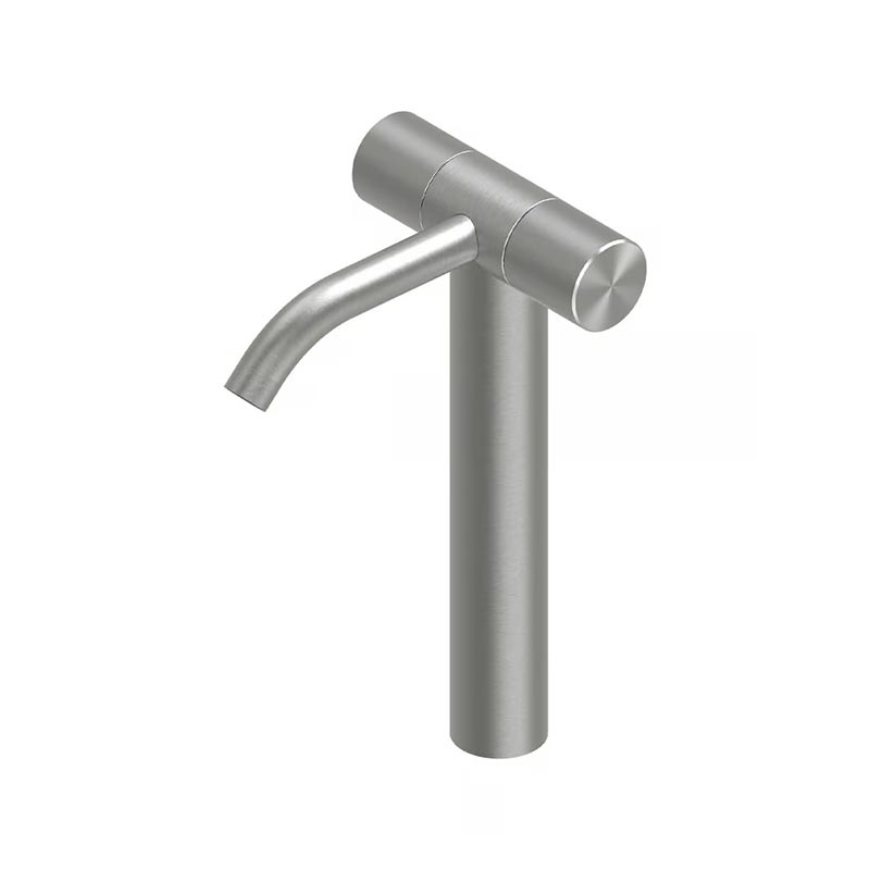 QuadroDesign HUM 2402VAS Смеситель для раковины на 1 отверстие из столешницы с запорными вентилями высокий, цвет Brushed Stainless Steel