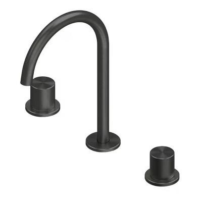 QuadroDesign HUM 2432VON Смеситель для раковины на 3 отверстия из столешницы с запорными вентилями, высокий, цвет Black Gold