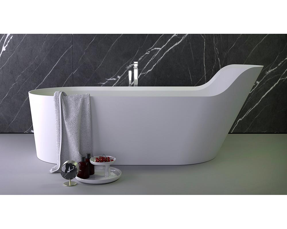 Knief K.Stone 0600-050-01 ванна PEARL отдельностоящая, 182x80x70/50Hсм, с щелевым с/п, бел/мат.