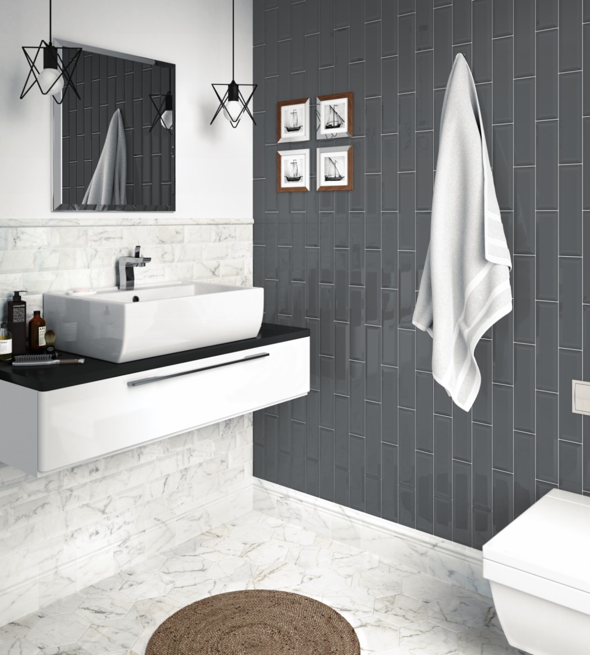 Керамическая плитка  EQUIPE METRO DARK GREY 7.5х30 EQ-0