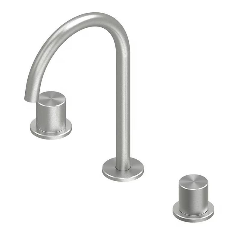 QuadroDesign HUM 2432VAS Смеситель для раковины на 3 отверстия из столешницы с запорными вентилями, высокий, цвет Brushed Stainless Steel