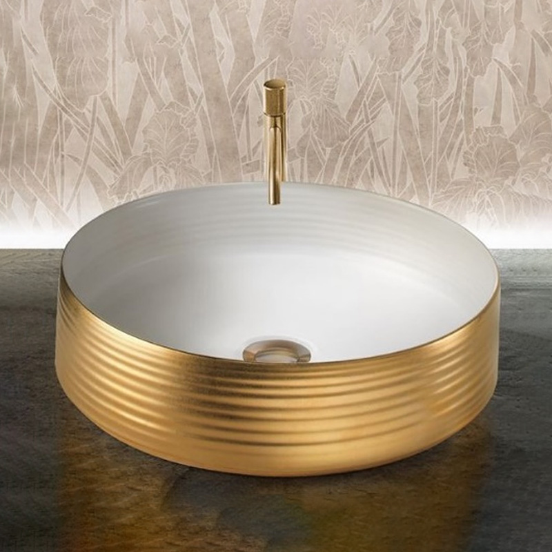 Terzofoco 0201GWG Раковина CIPPO WHITE INSIDE AND SATING GOLD OUTSIDE для установки на столешницу