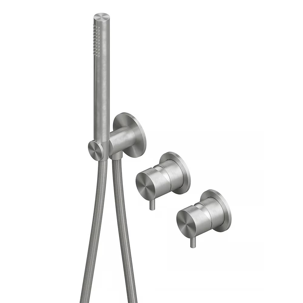 QuadroDesign SOURCE/OTTAVO 1368.00AS Смеситель из стены на 2 потребителя с ручным душем, цвет Steel