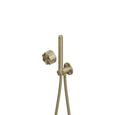 QuadroDesign MODO 1758OC Смеситель из стены с прогрессивным картриджем, с ручным душем, держателем, выпуском,шлангом 1500 мм, цвет Light Gold