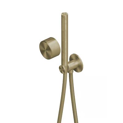 QuadroDesign STEREO 1658OC Смеситель из стены с прогрессивным картриджем, с ручным душем, держателем, выпуском,шлангом 1500 мм, цвет Light Gold