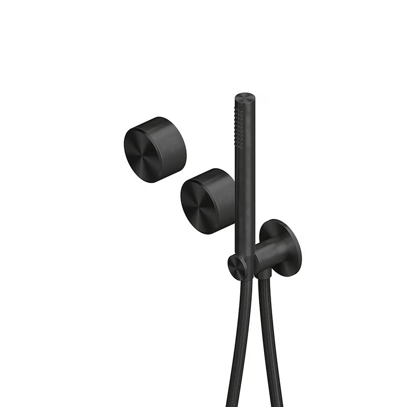 QuadroDesign STEREO 1668ON Группа смесителей из стены с прогрессивными картриджами на 2 потребителя с ручным душем, держателем, выпуском,шлангом 1500 мм, цвет Black Gold