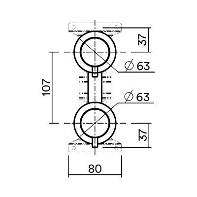 QuadroDesign SOURCE IN047AS Встр. часть смесителя из стены с переключателем на 2 потребителя, Steel