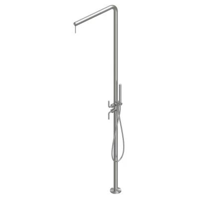 QuadroDesign Душевая программа CD014.2/1AS Душевая колонна, ручным душем 1500мм, переключателем на два потока и гидропрогрессивным смесителем, цвет Brushed Stainless Steel