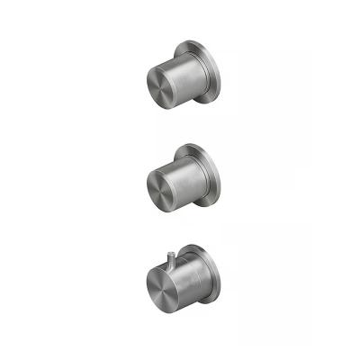 QuadroDesign STEREO 1649.00AS Смеситель термостатический из стены с 2-мя запорными вентилями, диаметр вентиля 43, встраиваемая часть IN049 заказывается отдельно, цвет Brushed Stainless Steel