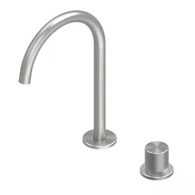 QuadroDesign HUM 2432AS Смеситель для раковины с прогрессивным картриджем на 2 отверстия из столешницы, цвет Brushed Stainless Steel