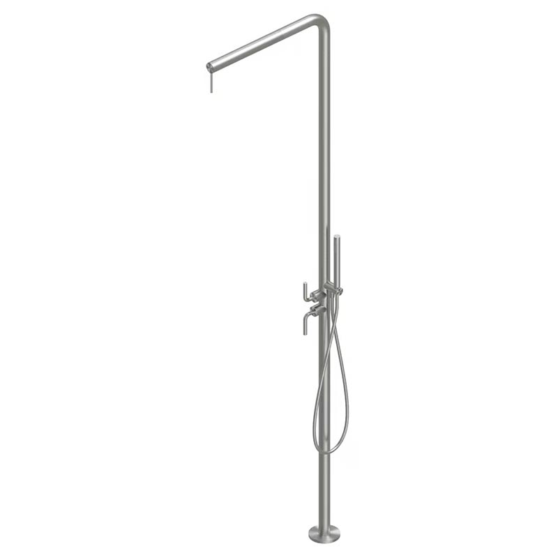 QuadroDesign Душевая программа CD014.2/1AS Душевая колонна, ручным душем 1500мм, переключателем на два потока и гидропрогрессивным смесителем, цвет Brushed Stainless Steel